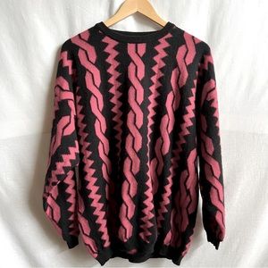 Vintage Benetton Pink And Black Wool Blend Sweater.  Size 48